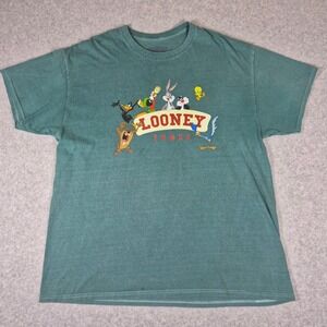 Looney Tunes‎ Graphic T-Shirt Mens Size Medium Green Character Vintage Style Tee